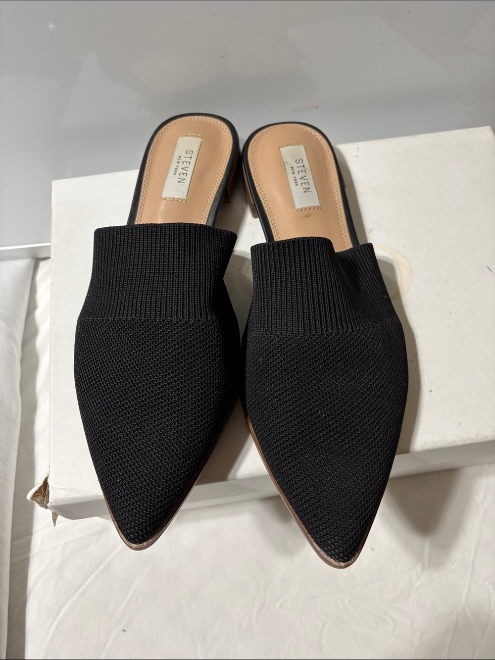 Steven By Steve Madden Black Knit Pointed Slip-On Mules